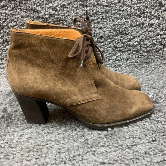 Ralph Lauren Purple Label Brown Suede Block Heel Bootie 9 B - Picture 3 of 9